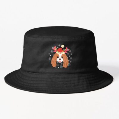 Reindeer Santa Cavalier King Charles Spaniel Christmas Bucket Hat