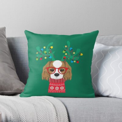 King Charles Spaniel Funny Holiday Xmas Throw Pillow