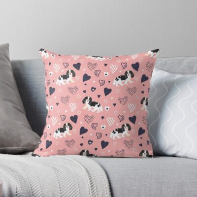 Love Black And White King Charles Spaniel Pink Throw Pillow