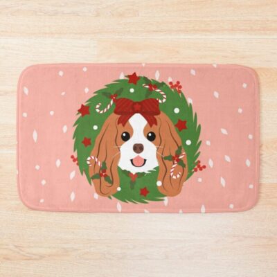 Cavalier King Charles Spaniel Christmas Wreath Bath Mat