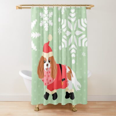 Cavalier King Charles Spaniel Christmas Santa Claus Shower Curtain